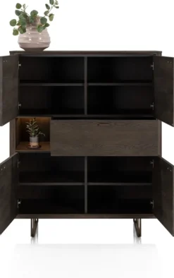 Mogan, Highboard, 115 cm breed, 4 deuren, 1 lade, 1 openvak incl. LED