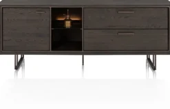 Mogan, Lowboard 160 cm, 1 deur, 2 laden, 2 openvakken incl. LED