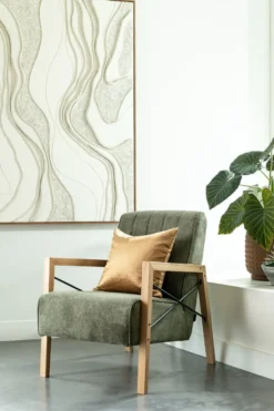 Northon, fauteuil met houten arm vintage clay / white / black