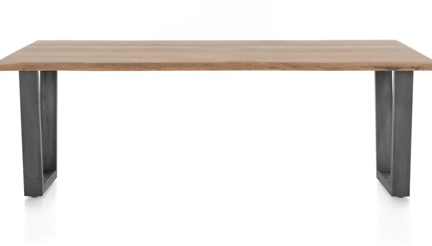 Nyborg, eetkamertafel 230 x 100 cm - rand boomvorm - V-poot geheel metaal