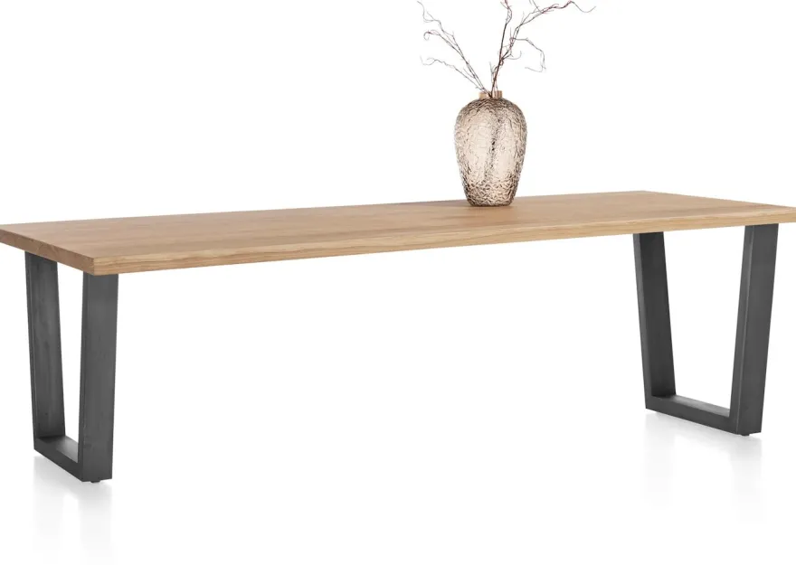 Nyborg, eetkamertafel 230 x 100 cm - rechte zijkant - V-poot geheel metaal