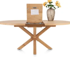 Nyborg, uitschuiftafel 150 (+ 40) x 130 cm - Deens ovaal - centrale poot hout