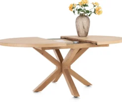Nyborg, uitschuiftafel 150 (+ 40) x 130 cm - Deens ovaal - centrale poot hout