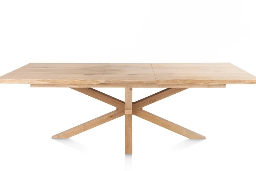 Nyborg, uitschuiftafel 190 (+ 50) x 100 cm - rand boomvorm - centrale poot hout