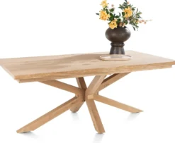 Nyborg, uitschuiftafel 190 (+ 50) x 100 cm - rand boomvorm - centrale poot hout