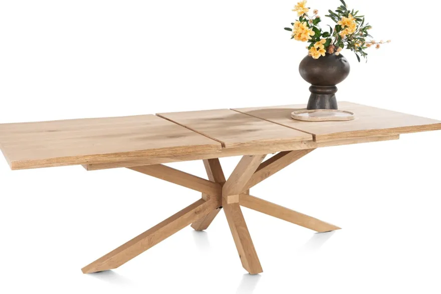 Nyborg, uitschuiftafel 190 (+ 50) x 100 cm - rand boomvorm - centrale poot hout