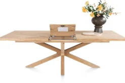Nyborg, uitschuiftafel 190 (+ 50) x 100 cm - rand boomvorm - centrale poot hout
