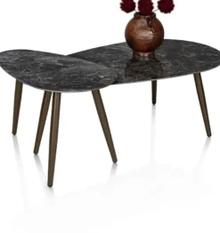 Nyla, Salontafel 2-delig, keramiek antraciet, onderstel steelbrown