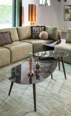 Nyla, Salontafel 2-delig, keramiek antraciet, onderstel steelbrown