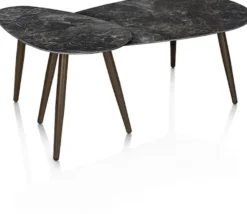 Nyla, Salontafel 2-delig, keramiek antraciet, onderstel steelbrown