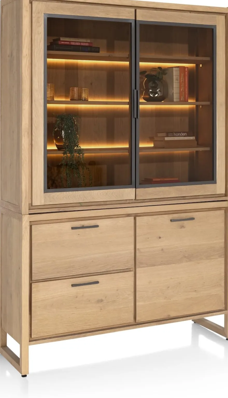 Nystead, buffet 140 cm. - 1-deur + 2-glasdeuren + 2-laden (+ LED)