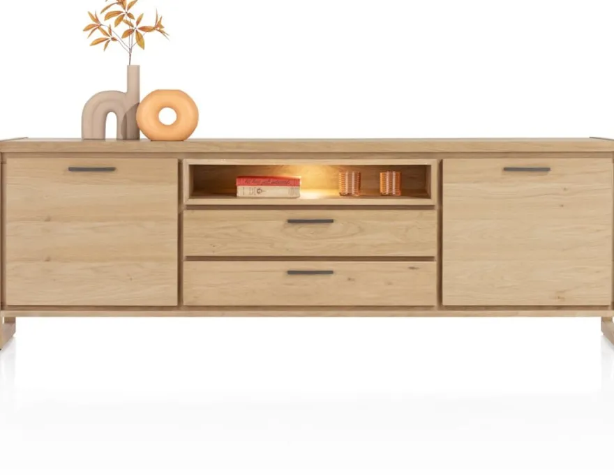 Nystead, dressoir 210 cm. - 2-deuren + 2-laden + 1-niche (+ LED)