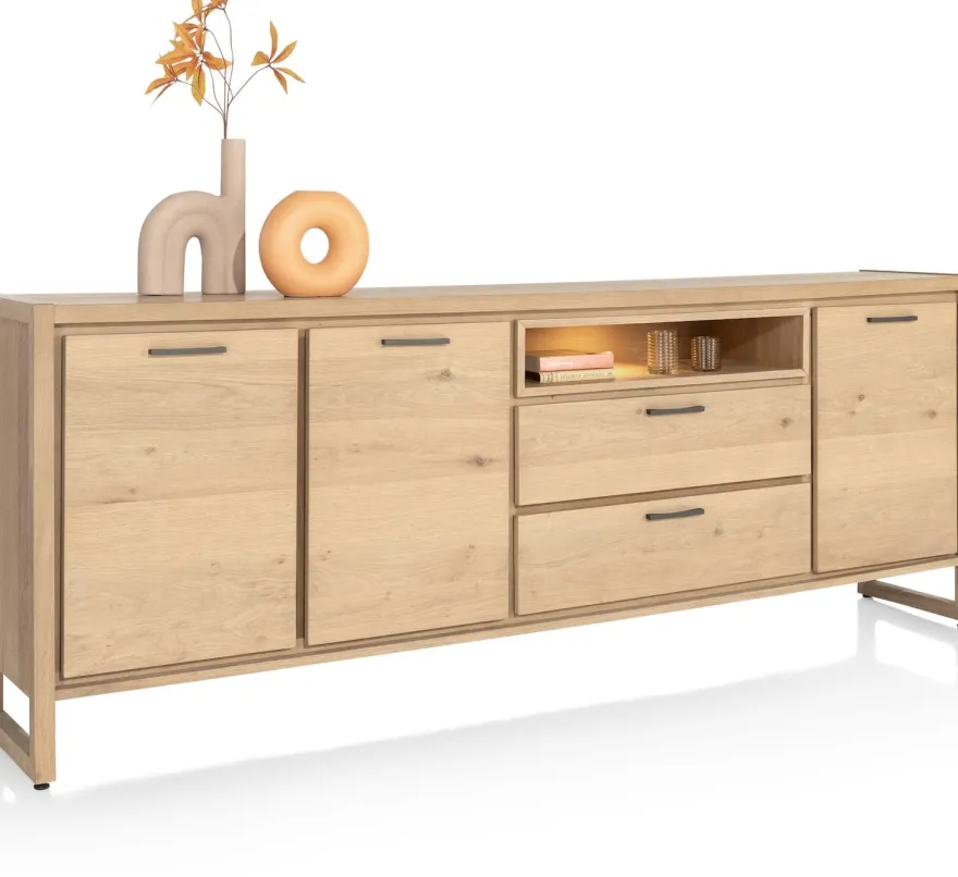 Nystead, dressoir 240 cm. - 3-deuren + 2-laden + 1-niche (+ LED)