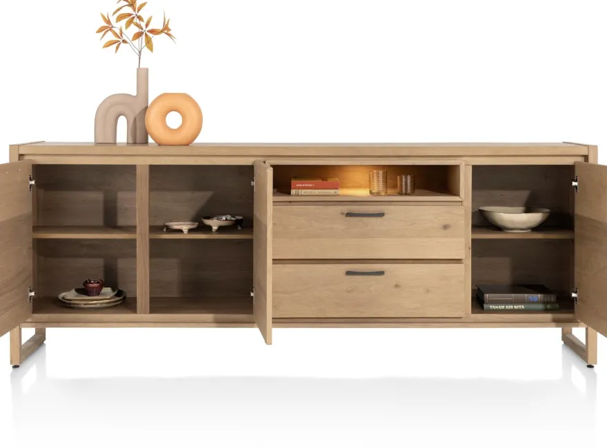 Nystead, dressoir 240 cm. - 3-deuren + 2-laden + 1-niche (+ LED)