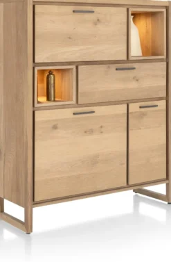 Nystead, highboard 125 cm. - 2-deuren + 1-lade + 1-klep + 2-niches (+ LED)