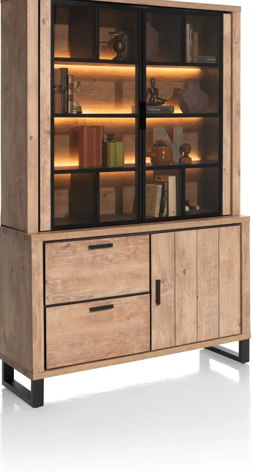 Pavarotti, buffetkast 140 cm - 2-glasdeuren + 1-deur + 2-laden (+ LED)