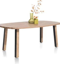 Pavarotti, eetkamertafel 180 x 108 cm - 4-poot - metaal met houtinleg - tafelpoten (4) met houtinleg