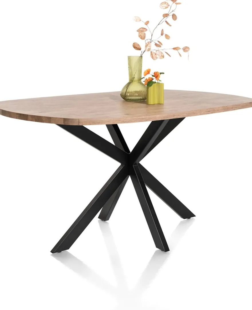 Pavarotti, eetkamertafel 150 x 120 cm - ovaal - x-poot centraal - metaal - centrale poot metaal