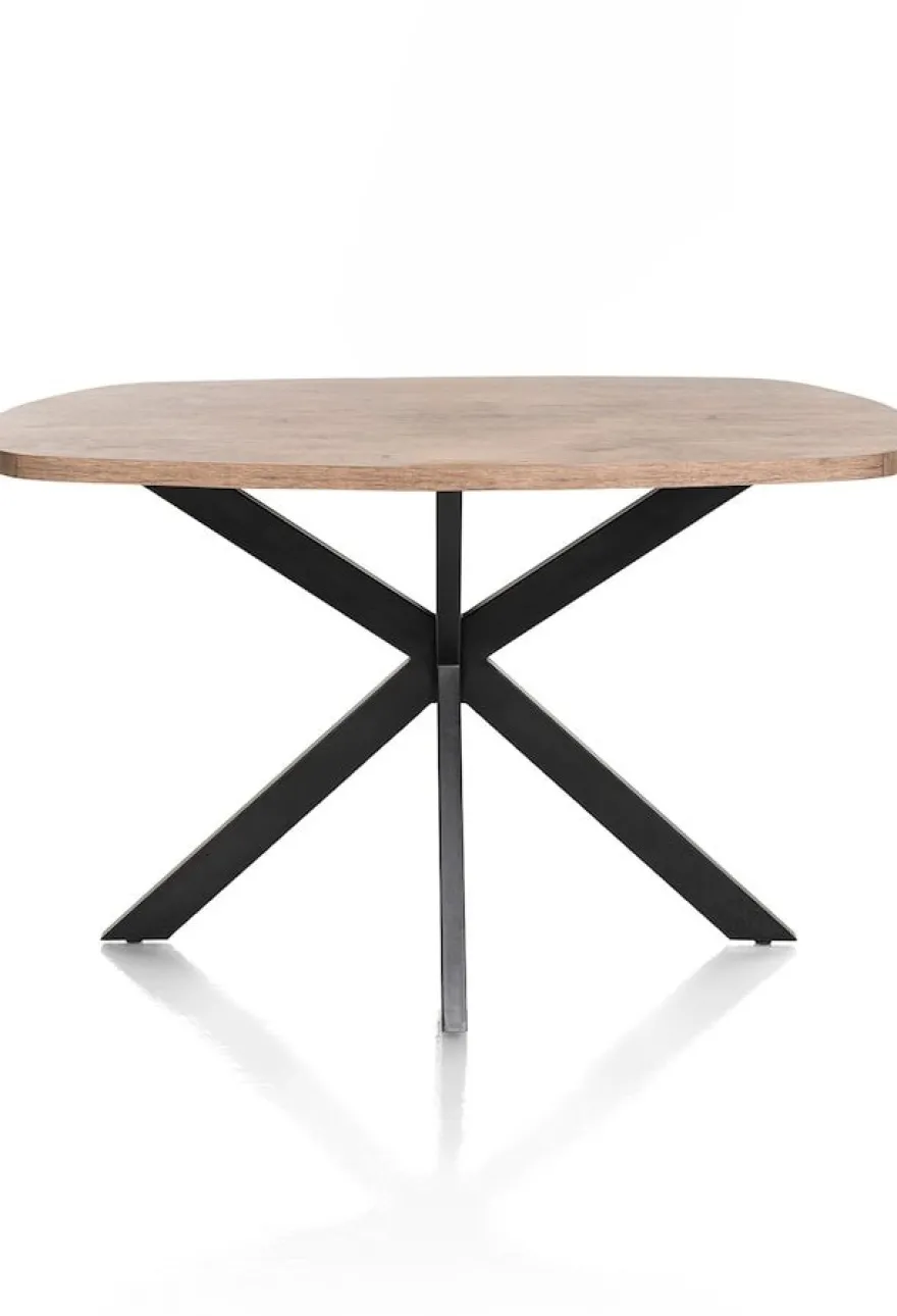 Pavarotti, eetkamertafel 150 x 120 cm - ovaal - x-poot centraal - metaal - centrale poot metaal