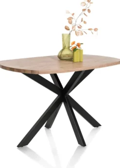 Pavarotti, eetkamertafel 130 x 110 cm - ovaal - x-poot centraal - metaal - centrale poot metaal