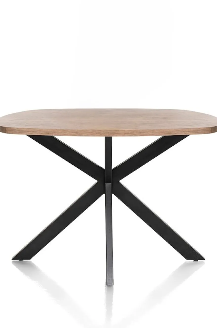 Pavarotti, eetkamertafel 130 x 110 cm - ovaal - x-poot centraal - metaal - centrale poot metaal