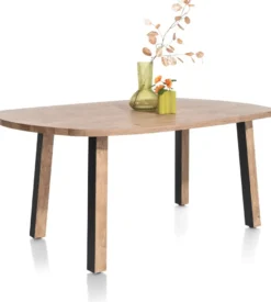 Pavarotti, eetkamertafel 150 x 120 cm - ovaal - 4-poot - metaal met houtinleg - tafelpoten (4) met houtinleg