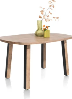 Pavarotti, eetkamertafel 130 x 110 cm - ovaal - 4-poot - metaal met houtinleg - tafelpoten (4) met houtinleg