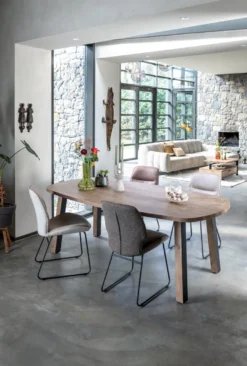 Pavarotti, eetkamertafel 240 x 108 cm - 4-poot - metaal met houtinleg - tafelpoten (4) met houtinleg