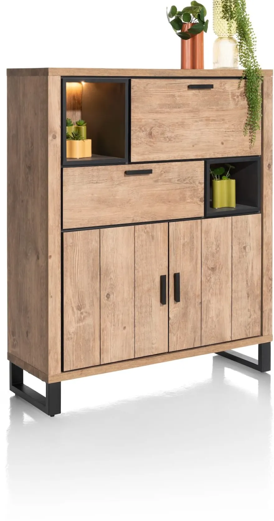 Pavarotti, highboard 125 cm - 2-deuren + 1-lade + 1-klep + 2-niches (+ LED)