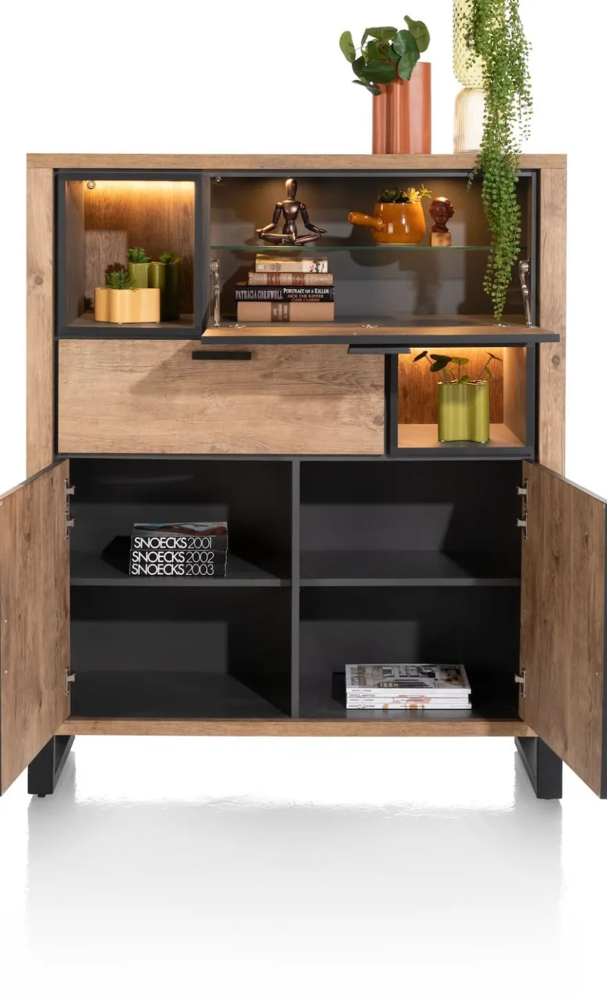 Pavarotti, highboard 125 cm - 2-deuren + 1-lade + 1-klep + 2-niches (+ LED)