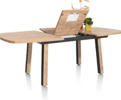 Pavarotti, uitschuiftafel 160 (+ 50) x 110 cm - 4-poot - metaal met houtinleg - tafelpoten (4) met houtinleg