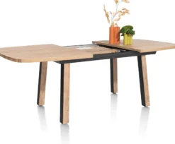 Pavarotti, uitschuiftafel 160 (+ 50) x 110 cm - 4-poot - metaal met houtinleg - tafelpoten (4) met houtinleg
