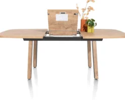 Pavarotti, uitschuiftafel 160 (+ 50) x 110 cm - 4-poot - metaal met houtinleg - tafelpoten (4) met houtinleg