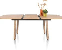Pavarotti, uitschuiftafel 160 (+ 50) x 110 cm - 4-poot - metaal met houtinleg - tafelpoten (4) met houtinleg