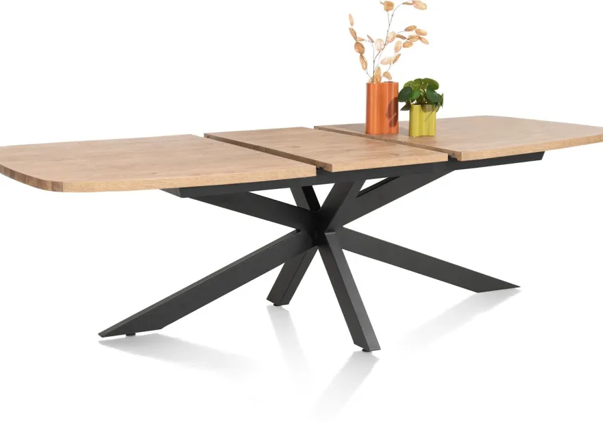 Pavarotti, uitschuiftafel 190 (+ 60) x 110 cm - x-poot centraal - metaal - centrale poot metaal