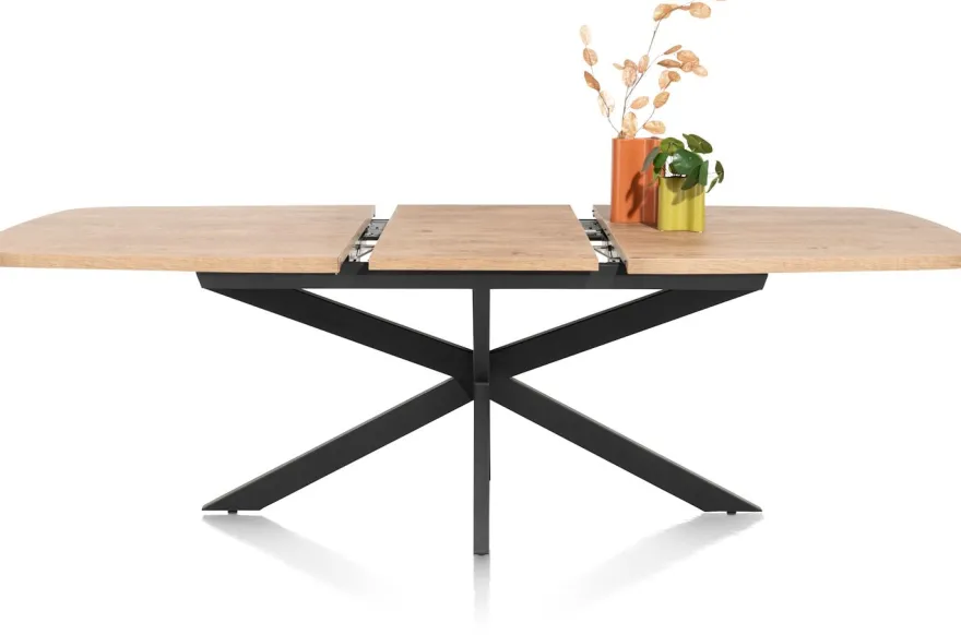 Pavarotti, uitschuiftafel 190 (+ 60) x 110 cm - x-poot centraal - metaal - centrale poot metaal