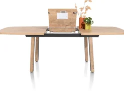 Pavarotti, uitschuiftafel 190 (+ 60) x 110 cm - 4-poot - metaal met houtinleg - tafelpoten (4) met houtinleg