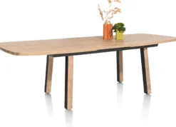 Pavarotti, uitschuiftafel 190 (+ 60) x 110 cm - 4-poot - metaal met houtinleg - tafelpoten (4) met houtinleg