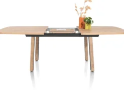 Pavarotti, uitschuiftafel 190 (+ 60) x 110 cm - 4-poot - metaal met houtinleg - tafelpoten (4) met houtinleg