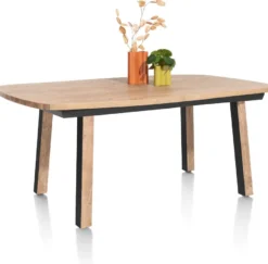 Pavarotti, uitschuiftafel 190 (+ 60) x 110 cm - 4-poot - metaal met houtinleg - tafelpoten (4) met houtinleg