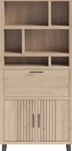 Pavie, bergkast 100 cm - 2-deuren + 1-klep + 6-niches (+ LED) - natural
