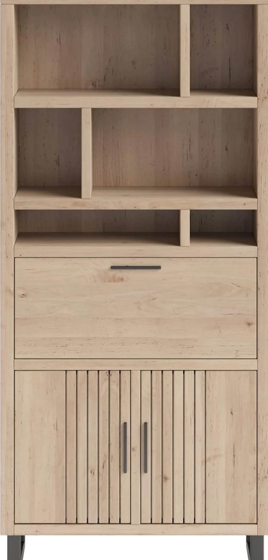 Pavie, bergkast 100 cm - 2-deuren + 1-klep + 6-niches (+ LED) - natural