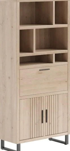 Pavie, bergkast 100 cm - 2-deuren + 1-klep + 6-niches (+ LED) - natural