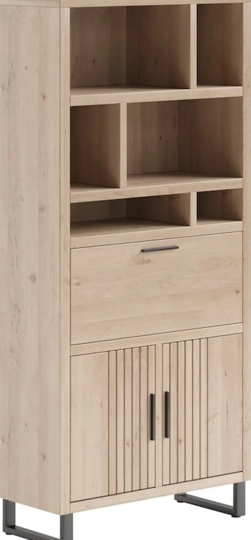 Pavie, bergkast 100 cm - 2-deuren + 1-klep + 6-niches (+ LED) - natural