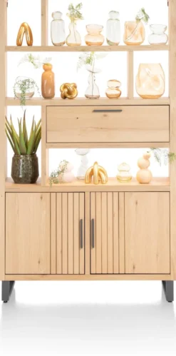 Pavie, bergkast open 125 cm - 2-deuren + 1-klep + 6-niches (+ LED) - natural