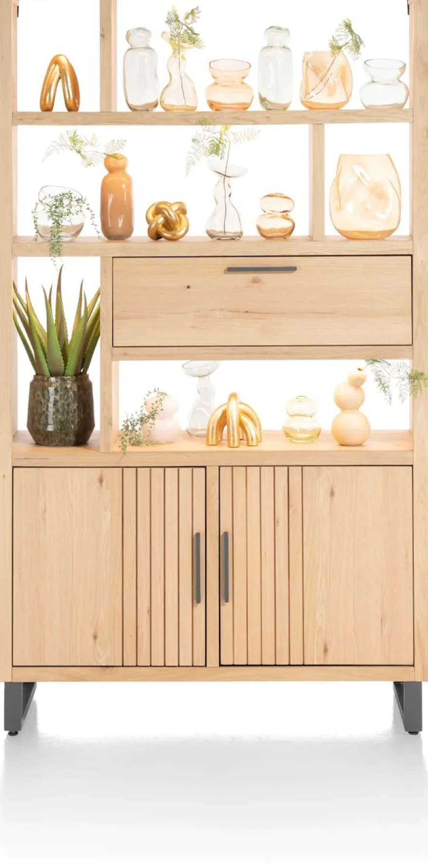 Pavie, bergkast open 125 cm - 2-deuren + 1-klep + 6-niches (+ LED) - natural