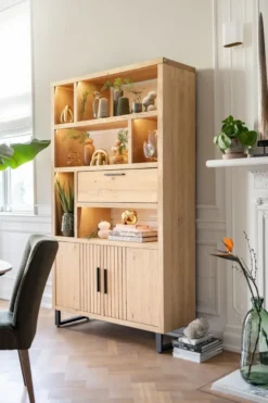 Pavie, bergkast open 125 cm - 2-deuren + 1-klep + 6-niches (+ LED) - natural