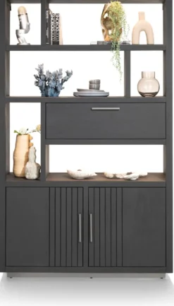 Pavie, bergkast open 125 cm - 2-deuren + 1-klep + 6-niches (+ LED) - natural