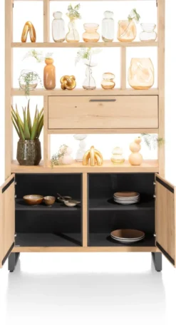 Pavie, bergkast open 125 cm - 2-deuren + 1-klep + 6-niches (+ LED) - natural
