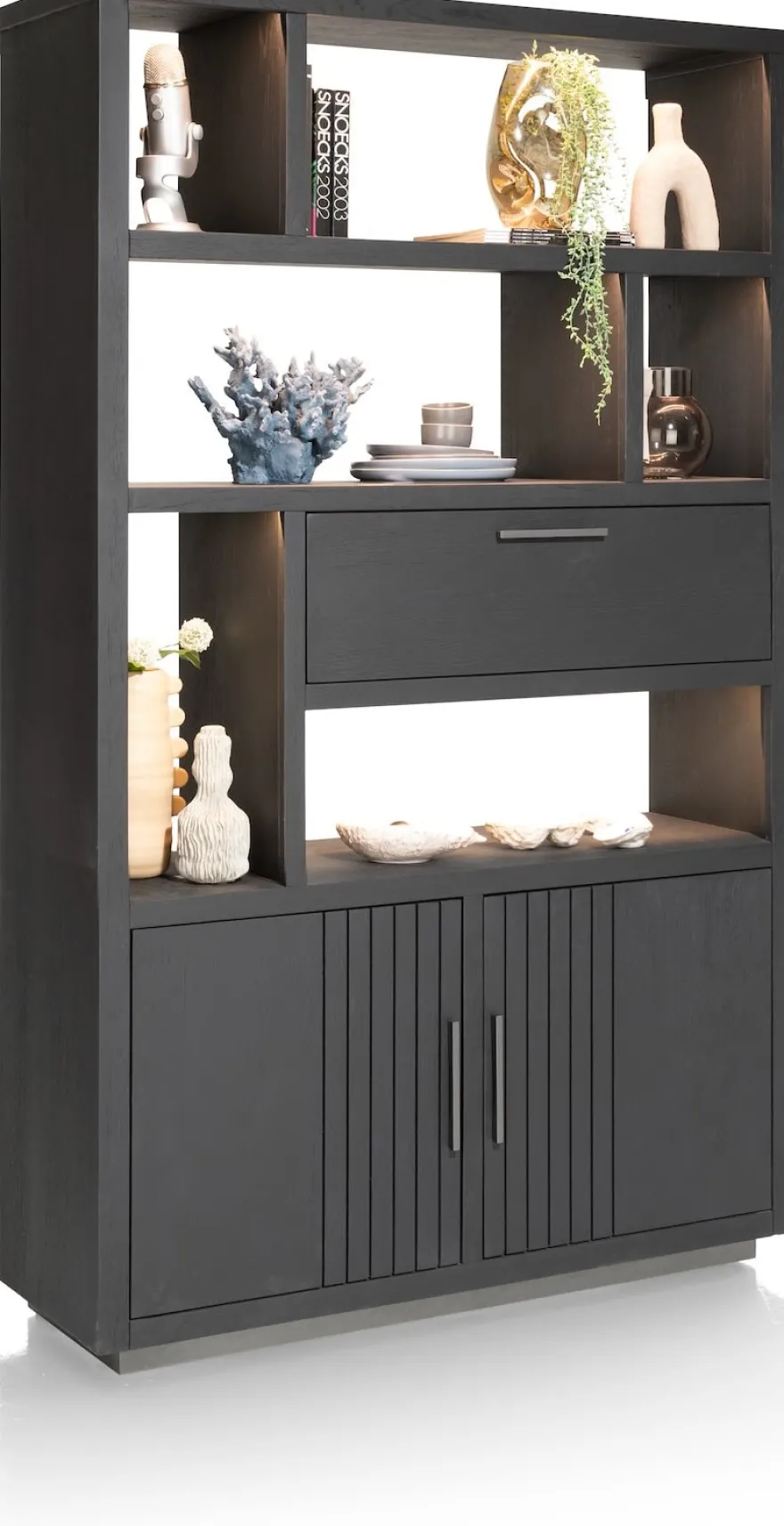 Pavie, bergkast open 125 cm - 2-deuren + 1-klep + 6-niches (+ LED) - natural
